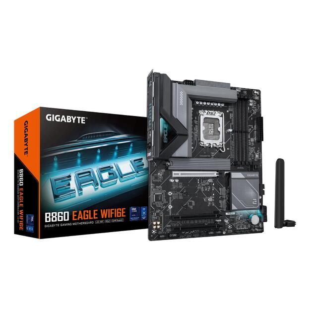 Mainboard|GIGABYTE|Intel B860 Express|LGA1851|ATX|Memory DDR5|Memory slots 4|3xPCI-Express 16x|3xM.2|1xHDMI|1xDisplayPort|1xAudio-In|1xAudio-Out|1xMicrophone|4xUSB 2.0|1xUSB 3.2|1xUSB-C|1xPS/2|1xRJ45|B860EAGLEWIFI6E1.0
