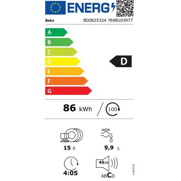 Įmontuojama indaplovė Beko BDIN25324 1