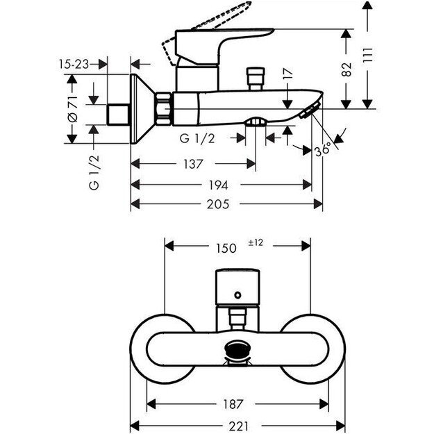 Vonios maišytuvas Hansgrohe Talis E 71740670, juodas matinis