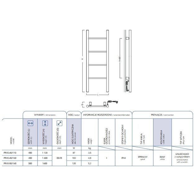 Rankšluosčių džiovintuvas (160/50, baltas) Instal Projekt PRVE-40/110C31 1