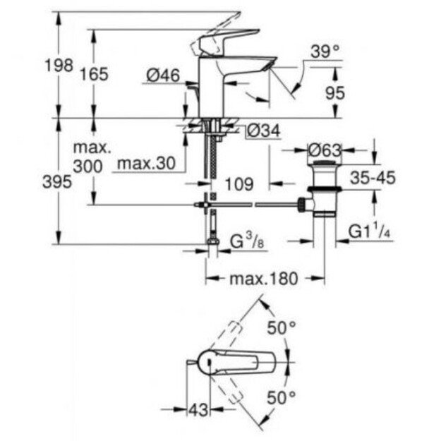 Praustuvo maišytuvas Grohe QuickFix Start, S dydžio, 24209002, chromo