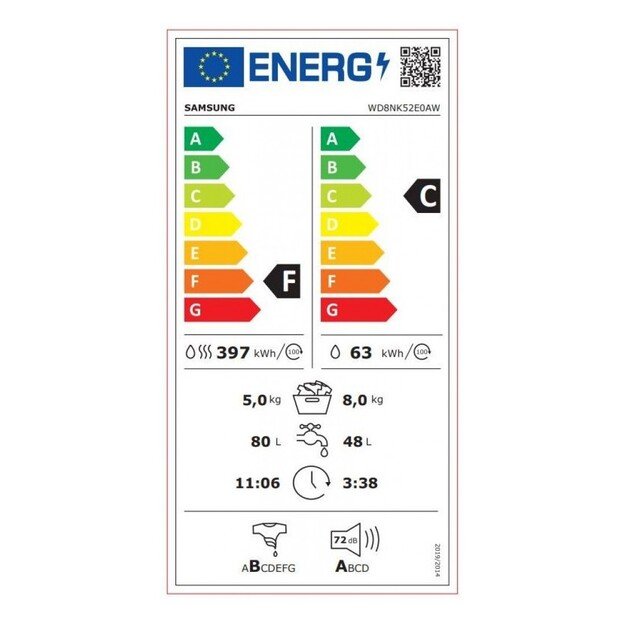 Skalbimo mašina su džiovinimo funkcija Samsung WD8NK52E0AW