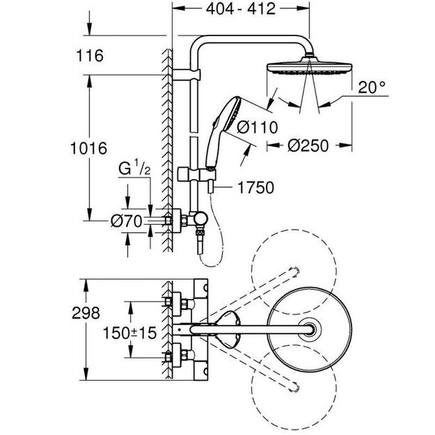 Dušo komplektas GROHE Tempesta System 250, 26670001