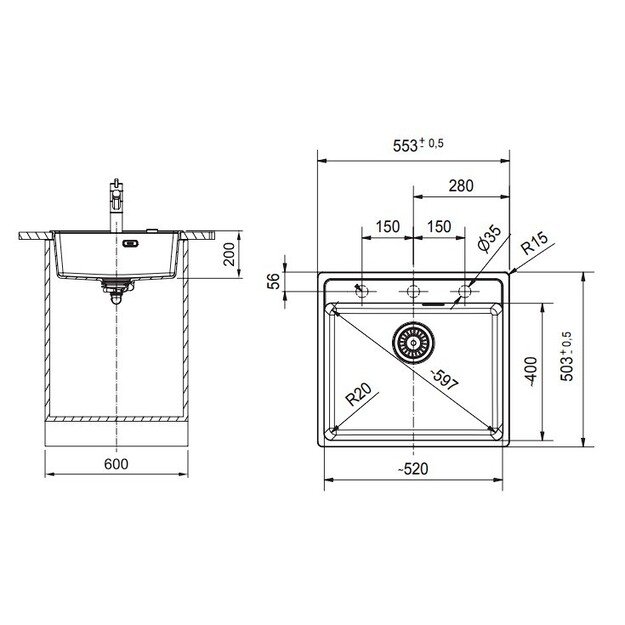 Granitinė plautuvė Franke Maris MRG 210-52, 135.0683.034, Onyx - juoda 1