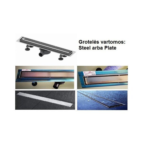 Dušo latako komplektas 2 in1 su dvipusėmis grotelėmis steel/plate 900mm Tece Linus 15103090 1