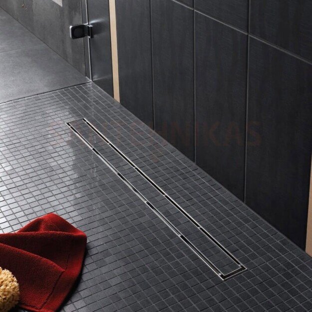 Dušo latako komplektas 2 in1 su dvipusėmis grotelėmis steel/plate 900mm Tece Linus 15103090 3