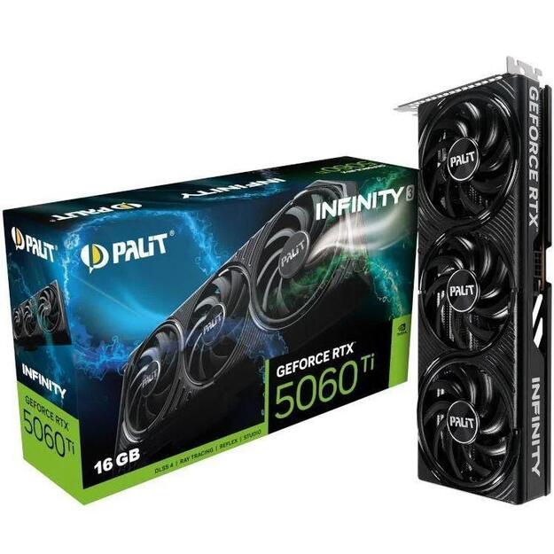 Graphics Card|PALIT|NVIDIA GeForce RTX 5060 Ti|16 GB|GDDR7|128 bit|PCIE 5.0 16x|Memory 1750 MHz|Triple slot Fansink|1xHDMI|3xDisplayPort|NE7506T019T1-GB2061S