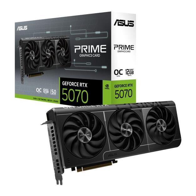Graphics Card|ASUS|NVIDIA GeForce RTX 5070|12 GB|GDDR7|192 bit|PCIE 5.0 16x|Triple slot Fansink|1xHDMI|3xDisplayPort|PRIME-RTX5070-O12G