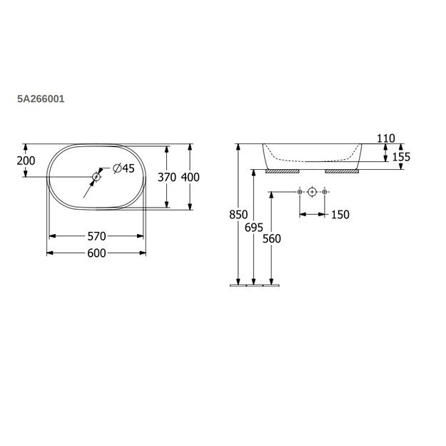 Praustuvas Villeroy ampBoch Architectura 60x40cm, 5A266001 1