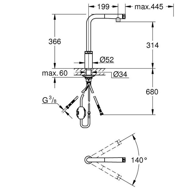 Virtuvinis maišytuvas su ištraukiamu dušeliu Grohe Minta Smartcontrol, 31613DC0, nerūd. plienas 3
