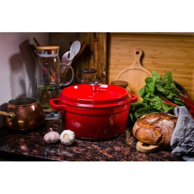 Grandfeu ketaus puodas, 4.7L, raudonas 4