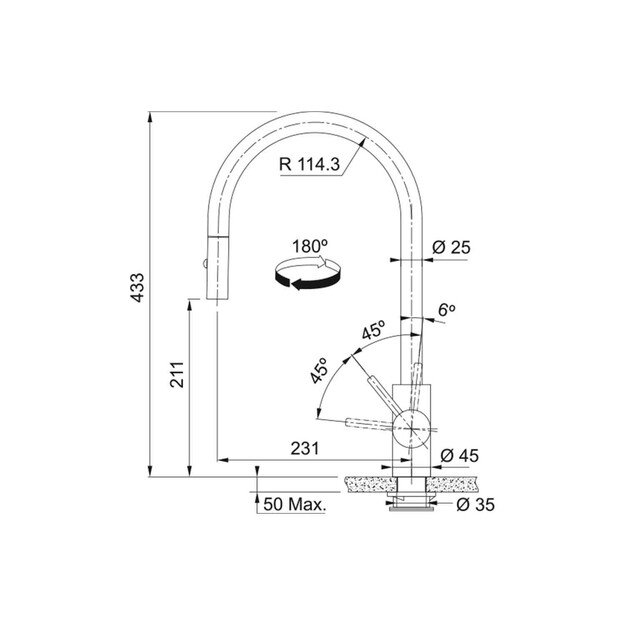 Plautuvės mai&scaron;ytuvas su i&scaron;traukiama žarna Franke EOS-NEO 115.0681.244, &scaron;ampano 1