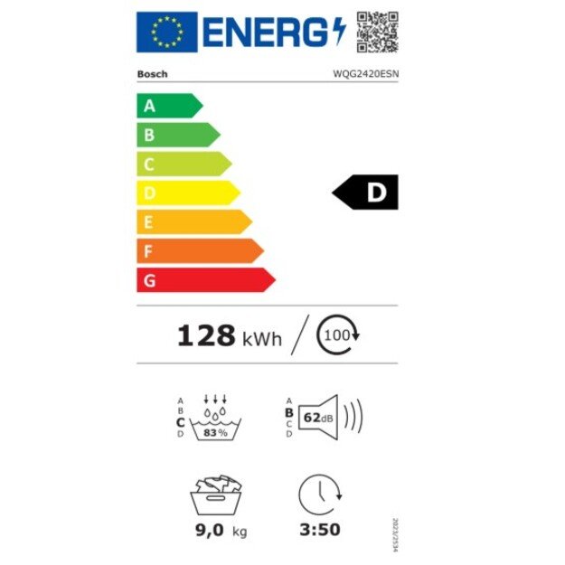 Džiovyklė su &scaron;ilumos siurbliu BOSCH Serija 6, WQG2420ESN, 9 kg 1