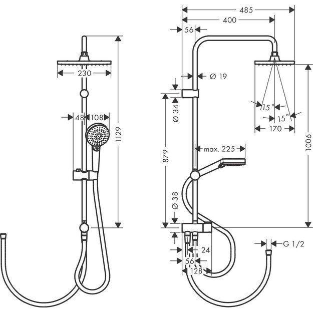 Du&scaron;o sistema Hansgrohe Vernis Shape 230 1jet Showerpipe Reno 26282000, chromas 1