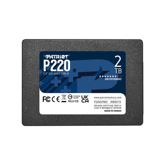 SSD|PATRIOT|P220|2TB|SATA|Write speed 500 MBytes/sec|Read speed 550 MBytes/sec|2,5 |TBW 960 TB|P220S2TB25