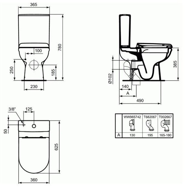 Pastatomas klozetas Ideal Standard Exacto R038201, su rimless ir Soft Close dangčiu