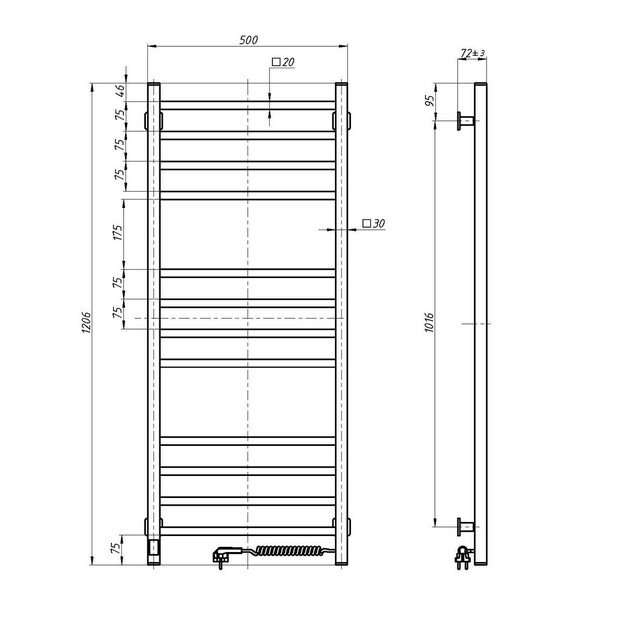 El.rankšluosčių džiovintuvas Navin Loft 500*1200 Sensor dešinė 12-143053-5012