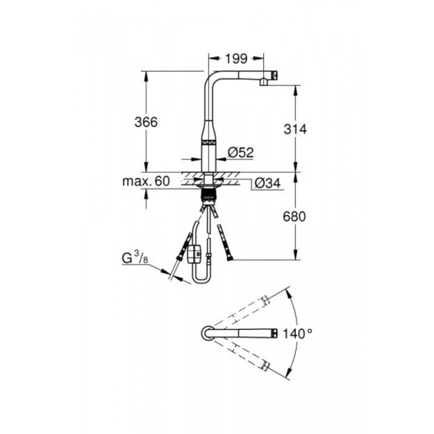 Virtuvinis maišytuvas su ištraukiamu dušeliu GROHE ESSENCE SMARTCONTROL 31615A00, hard graphite