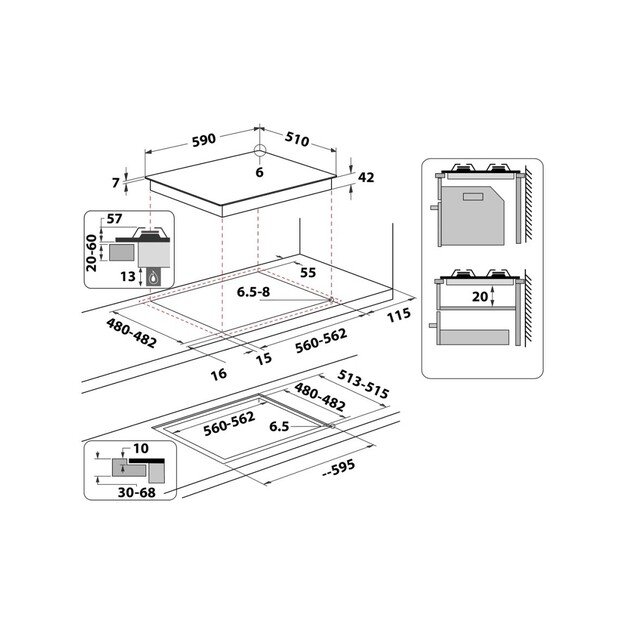 Įmontuojama dujinė kaitlentė Whirlpool GOB 616/NB