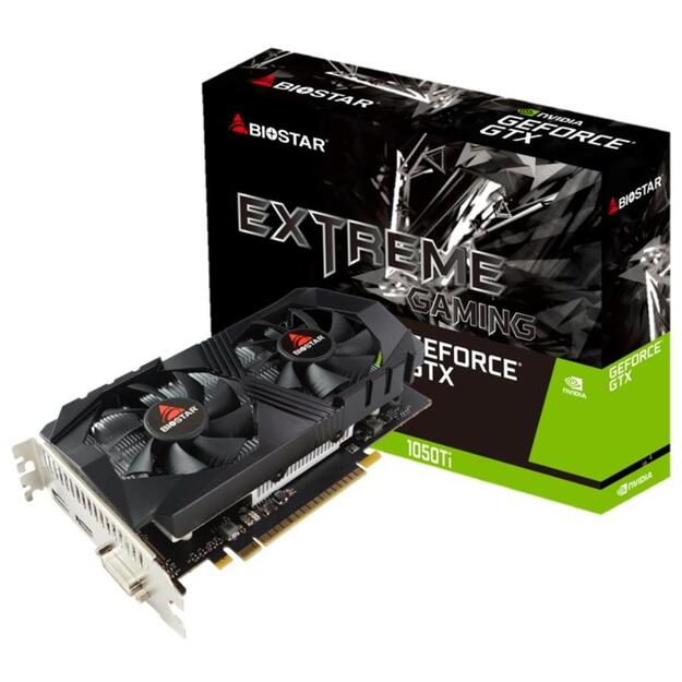 Graphics Card|BIOSTAR|NVIDIA GeForce GTX 1050 TI|4 GB|GDDR5|128 bit|PCIE 3.0 16x|Memory 7008 MHz|GPU 1291 MHz|Dual Slot Fansink|1xDVI-D|1xHDMI|1xDisplayPort|VN1055TF41