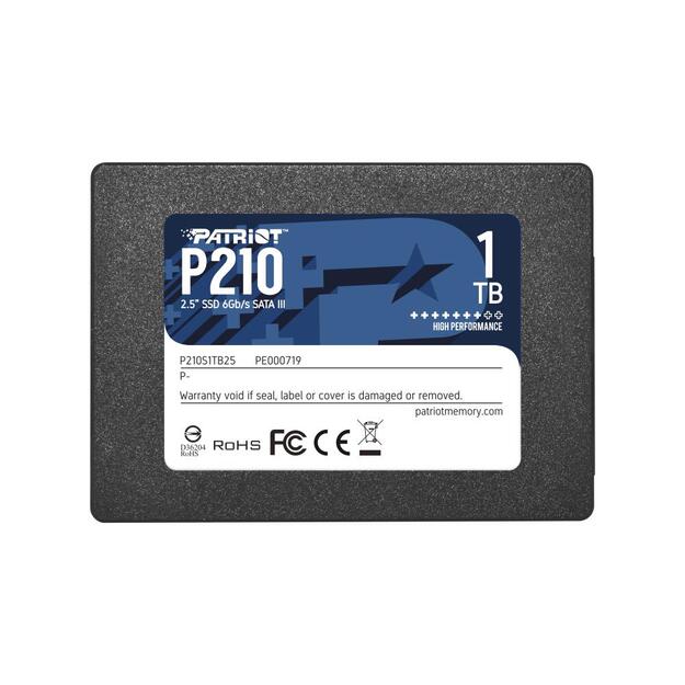 SSD|PATRIOT|P210|1TB|SATA 3.0|Write speed 430 MBytes/sec|Read speed 520 MBytes/sec|2,5 |TBW 480 TB|P210S1TB25