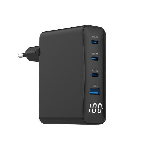 CHARGER USB 100W 4PORT GAN/TA-UC-PDQC100LCD-01-BK GEMBIRD