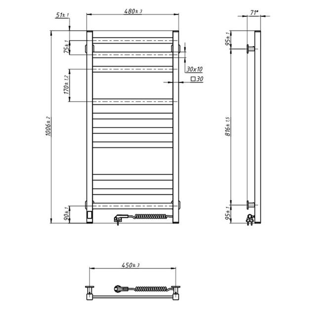 El.rankšluosčių džiovintuvas Navin Avangard 480*1000 Sensor dešinė juodas  12-228053-4810 2