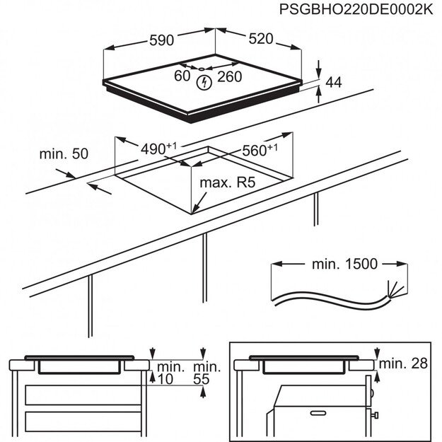 Įmontuojama indukcinė kaitlentė AEG 6000, Hob2Hood, TO64IB00FB 1