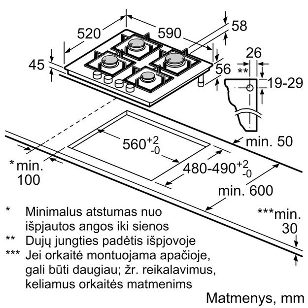 Įmontuojama dujinė kaitlentė Bosch PRP6A6H40, 60 cm 3