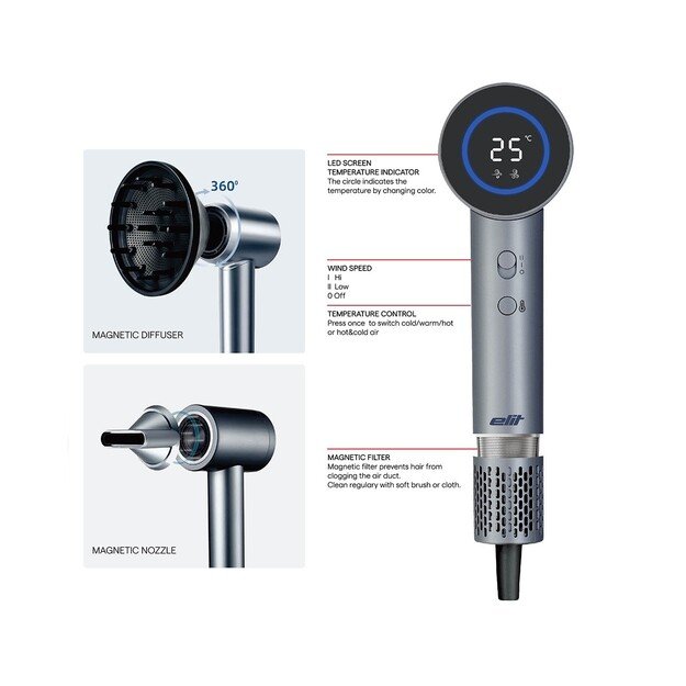 Plaukų džiovintuvas Elit BLDC AURRA lunar blue 5